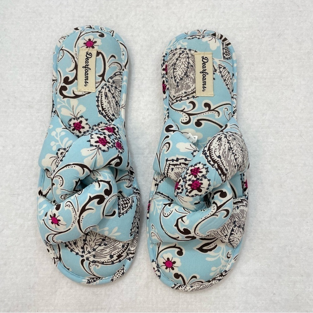 Dearfoams Angela Paisley Slides Medium 7/8 Memory Foam Cozy Boho House Slippers 